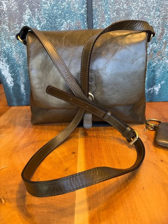 Patricia Nash Quiet Luxury Leather Crossbody Bag Olive Green + Coin Purse (VGUC) - Picture 6 of 17